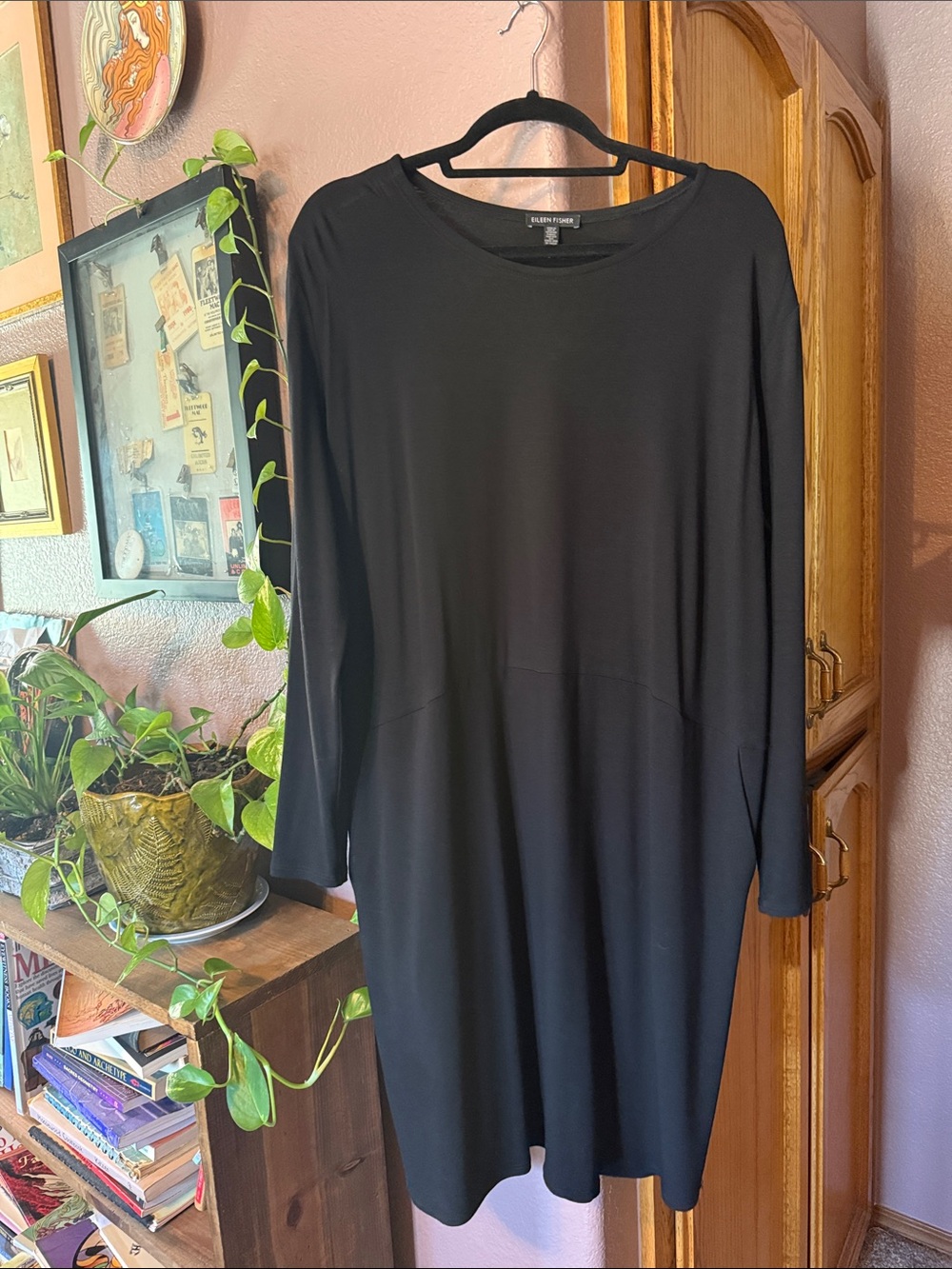 Eileen Fisher Black Long Sleeve Relaxed Shift Dress